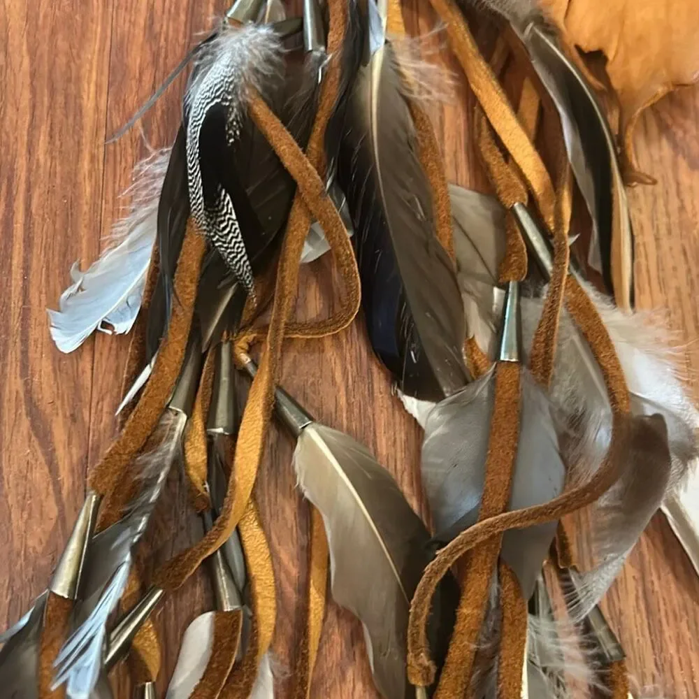 Native American vintage leather feather pouch tribal bag handmade